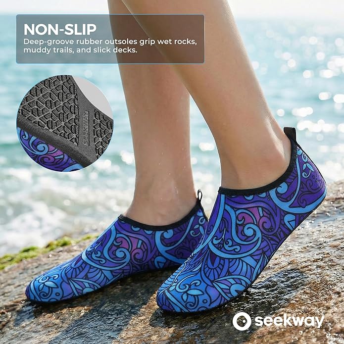 SEEKWAY Water Shoes Women Men Adult Quick-Dry Aqua Socks Barefoot Non Slip for Beach Swim River Pool Lake surf Black SK002(U)