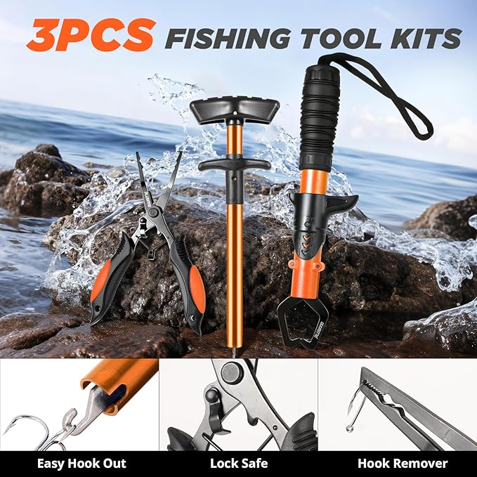 PLUSINNO 釣り用バックパック 釣り竿とリールコンボ タックルボックス 防水タックルバックパック 釣り道具収納用 竿ホルダー付き 男性向け釣りギフト 釣りツールキット付き