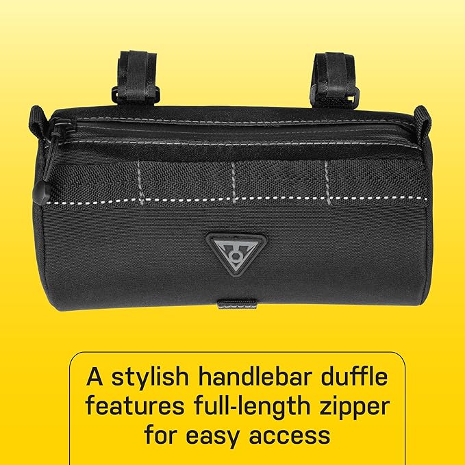 Topeak Tubular BarBag Slim 1.5L – Compact Waterproof Handlebar Duffle Bag with Quick Access Zipper, 600D Polyester Shell, and Anti-Slip Mounting System for Urban & Trail Rides