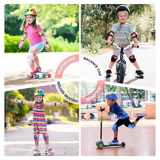 BOSONER Basic Kids Protective Gear: Kids Knee Pads and Elbow Pads with Wrist Guards Set for 3-15 Years - Design for Roller Skates, Cycling, BMX Bike, Skateboard, Inline Skating, Scooter Riding Sports