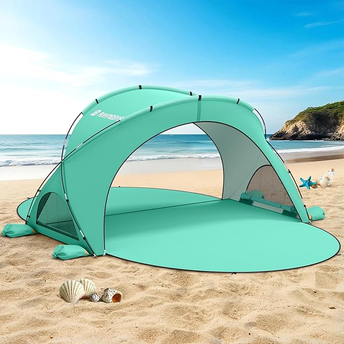 Beach Tent Sun Shelter, Beach Shade Tent with UPF50+ UV Protection, Sun Shelter for 1-6 Person, Beaches Shade with 2 Zippered Doors, Portable Tents for Camping Fishing, Green