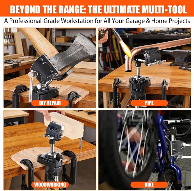 WarBull 360° Swivel Bench Gun Vise, No-Drill Mounting with Dual Table Clamp