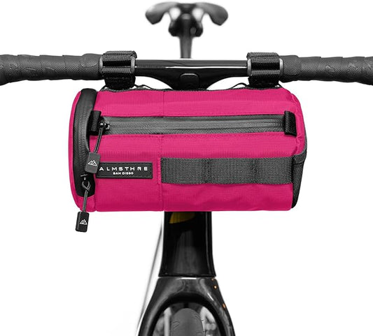 ALMSTHRE Signature Bar Bag – Passion Pink | Hard-Shell Bike Handlebar Bag with Waterproof Zippers & Adjustable Straps | Lightweight Bicycle Handlebar Bag, Compatible with Road, Gravel & MTB Bikes
