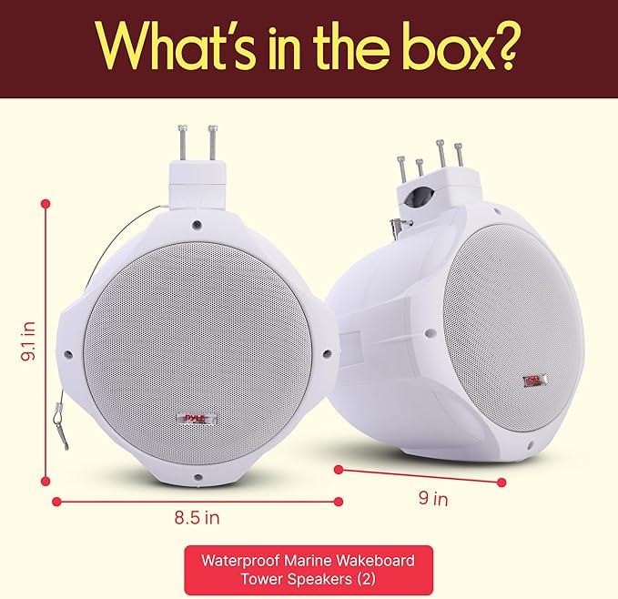Pyle Wakeboard Tower Speakers, 8” 300W Dual Waterproof Subwoofer Speakers & 1” Tweeter, 2-Way Outdoor Marine Audio System, Bullet Style Design Suitable for Boats with Mounting Brackets, White (1 Pair)