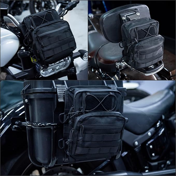 Universal Club Style Utility Molle Traveller Bar Handlebar T-Bar Bag Handle Bags, Fit For Harley Dyna Street Bob FXBB Softail Sportster, Tool Pouch Trunk Storage Bag, Black (DSCBB000-HD)