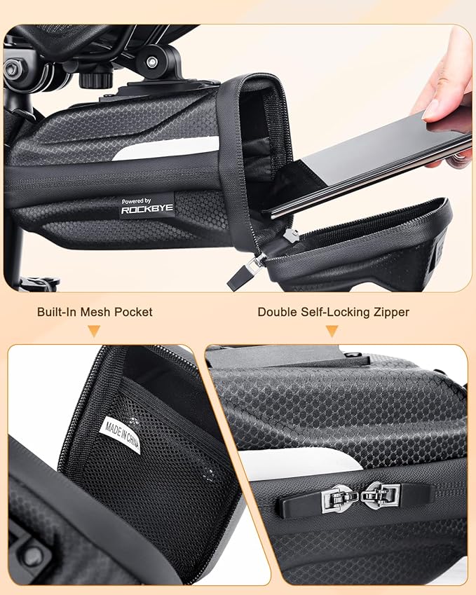 Bike Saddle Bag with Taillight, 2.0L Waterproof & Easy-Install Bicycle Saddle Bag, 3D Shell Cycling Seat Pack for Road/E-Mountain Bikes, Durable Storage Bag for Cyclists