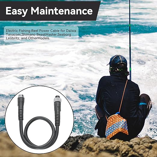 1.5FT Rust-Proof Electric Fishing Reel Battery Power Cable | Compatible with Daiwa Tanacom, Seaborg, Leobritz, BeastMaster & Shimano Reels | Super Air Cord for BM, LB, Prof, PrB, ProS Models