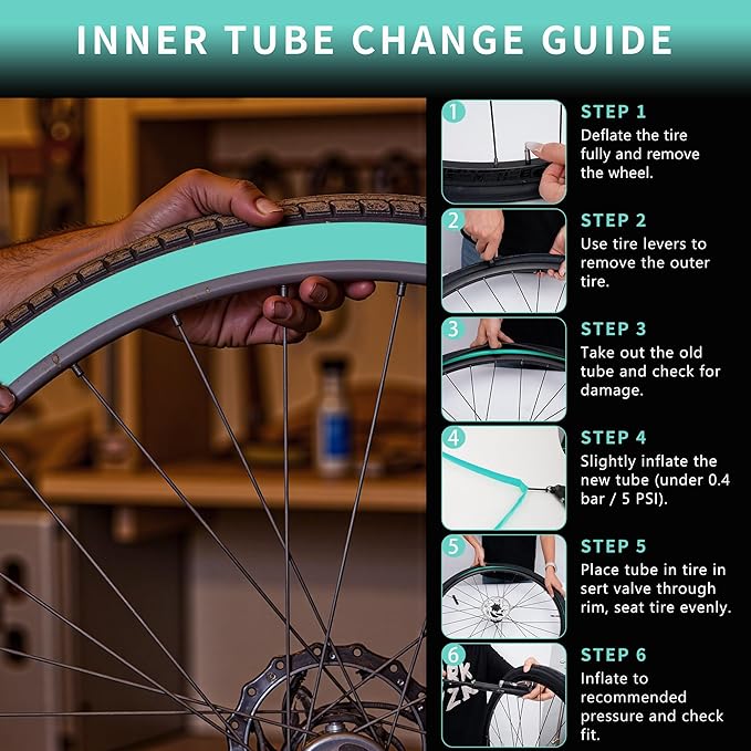 Heavy TPU 700x28C (Fits 23–32C) Road Bike Inner Tube, Thicker Puncture-Resistant, Presta Pressure Indicator Valve, 2 Tire Levers