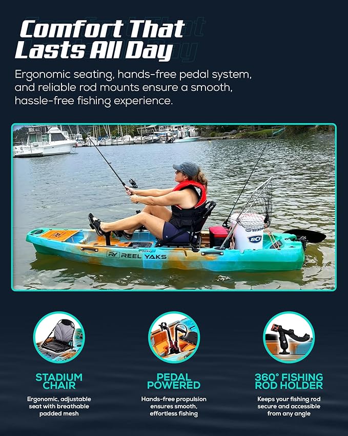 Reel Yaks Radar Modular Fishing Kayak - 10ft, 400 lbs Capacity, Sunrise - Pedal Fishing Kayaks for Adults & Youth, Sit on Top, Compact Storage, Lightweight, Easy Transport