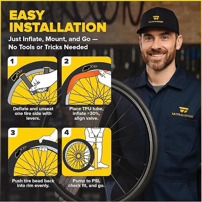 Ultraverse TPU Road Bike Inner Tube 700 x 18-32 with 45mm, 65mm, 85mm Presta Valves Ultra Lightweight Tubes for Road and Gravel Bicycles - 2 Pack with Repair Patch Kit