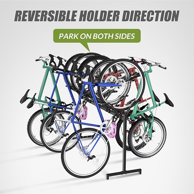 Sttoraboks 5 Bikes Floor Stand, Adjustable Bicycle Parking Rack with Hook for Garage, Indoor, Outdoor, Free Combination Bike Storage Cycle Rack for Mountain, Road and Kids Bikes, Max Tire Width 2.5”