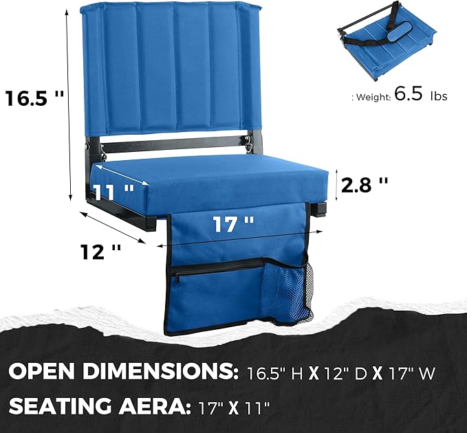SPORT BEATS Stadium Seats with Back Support Bleacher Chairs with Back and Cushion Thick Padded Bleacher Seats Includes Shoulder Strap