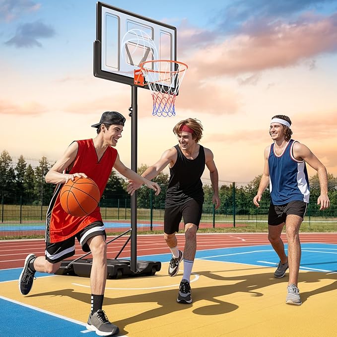 Basketball Hoop Outdoor 10ft Adjustable, Portable Basketball Hoop Goal System for Kids Youth and Adults in Backyard/Driveway/Indoor, 44 Inch Shatterproof Backboard and Larger Base