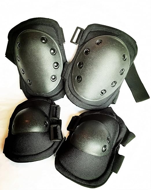 Tactical Knee Pad Elbow Pad Set Airsoft Knee Elbow Protective Pads Combat Paintball Skate Outdoor Sports Safety Guard Gear (Black, M, 4pcs Set)