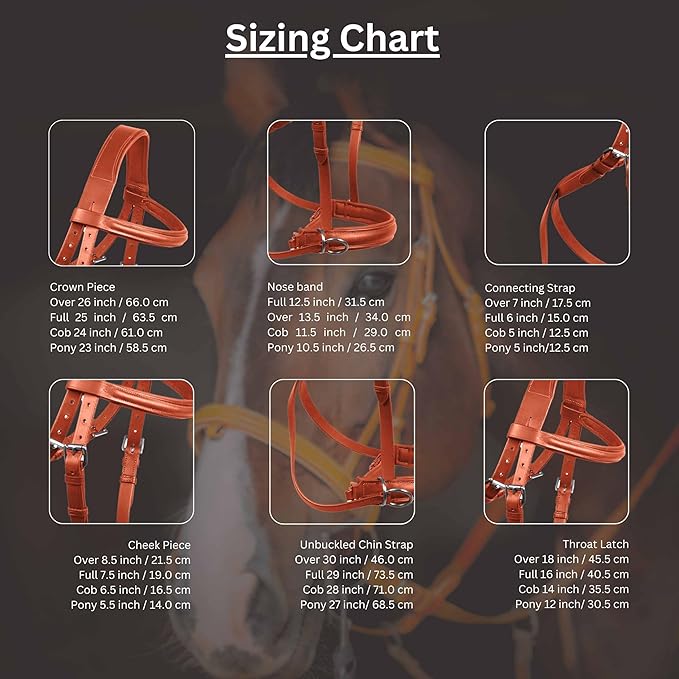 Hulara Genuine English Leather Crossover | Crossunder Bitless Horse Bridle Headstall with Reins