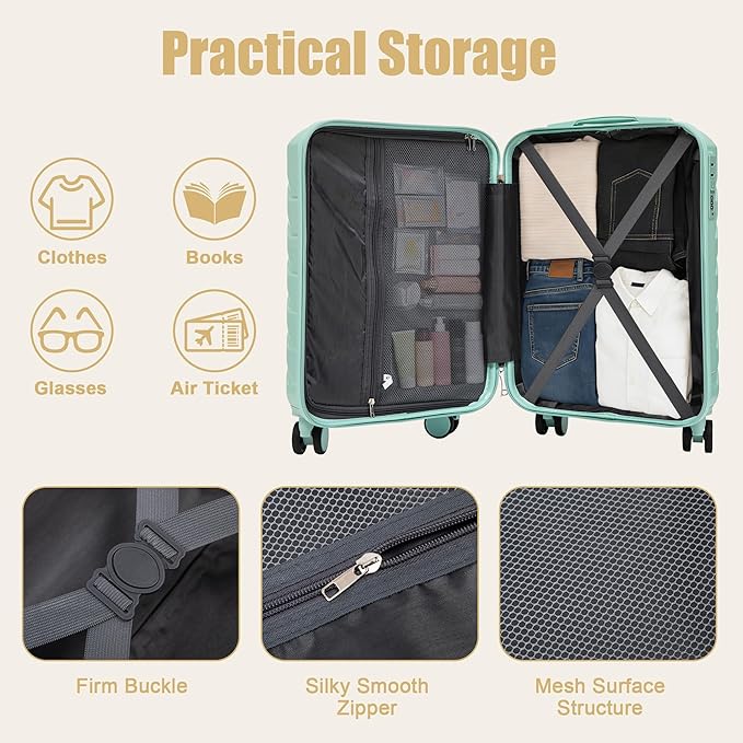 20 Inch ABS Hard Shell Travel Checked Luggage With Combination Lock, Blue