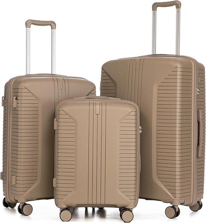 3 Pcs Hardshell Luggage Sets, Lightweight Wave Suitcases with Spinner Wheel