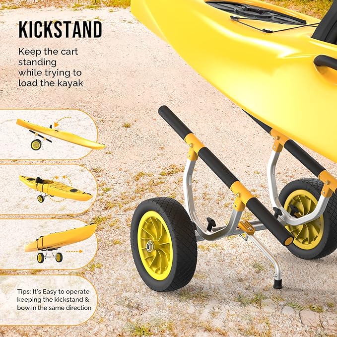 Bonnlo Kayak Cart, Heavy Duty Universal Kayak Trailer Adjustable Width 6.3"-18.7" Canoe Cart Dolly with 12" Flat-Free Kayak Wheels and Kickstand, 450 Lb Weight Capacity Kayak Trolley Transport