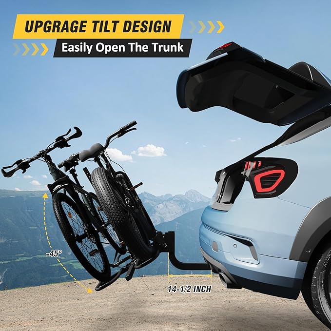 Hitch Bike Rack,Wobble Free Smart Tilting Folding Bicycle Car Racks for Standard,Fat Tire E-Bike Rack for Tow Hitch, 2-Bike 200 lbs Capacity, 2 inch Receiver