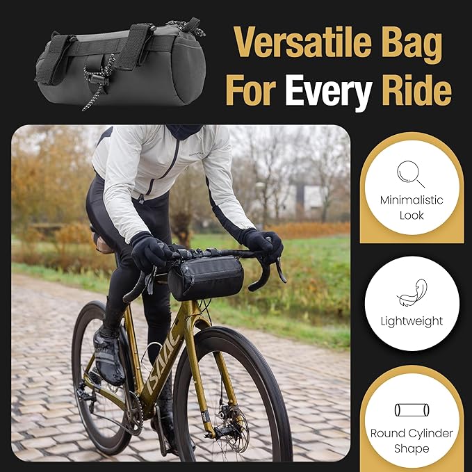 Lumiere & Co. Bike Handlebar Bag - Durable, Multiple-Size Options and Multi-Color Options - Dual Elastic Straps, Clips & Hook & Loop Attachments (Black, Small)