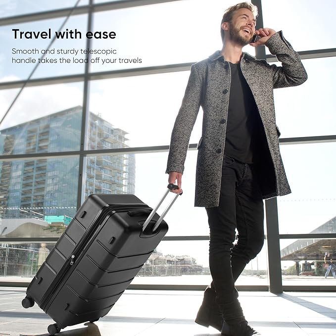 OLIXIS 25 Inch Carry-On Luggage with Spinner Wheels, Travel Suitcase with TSA Approved Lock, for Business & Travel–Black