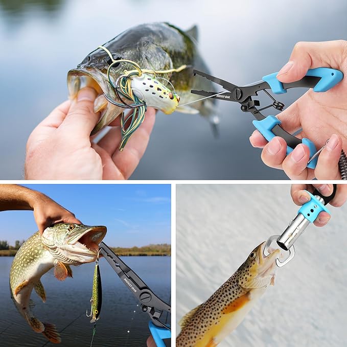 Mossy Oak Fishing Tools Kit- Fishing Plier, Fish Lip Gripper, Multifunctional Fishing Hook Remover with Lanyards Sheath, Saltwater Resistant Fishing Accessories & Equipment, Fishing Gifts for Men