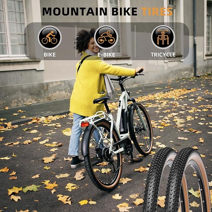2-Pack Hybrid Bike Tire Kit: 26/27.5/29-inch Lightweight Bicycle Replacement Tires with Inner Tubes and Tire Levers Compatible with MTB,Urban Bike,26 x 1.95/27.5 x 2.1/29 x 2.25