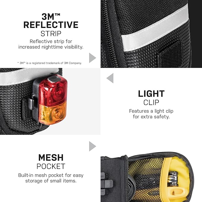 Topeak Aero Wedge Pack with Fixer F25 (Small) – Compact Aerodynamic Bike Saddle Bag with QuickClick Mount, Durable 1000D Nylon, Reflective Strip & Safety Light Clip