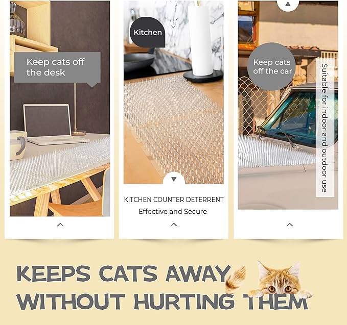 Scat Mat for Cats 16 x 13 Inch, 12 Pack Clear Cat Deterrent Mat with Spikes and 50 Stickers, Humane Indoor Outdoor Cat Repellent for Furniture, Counters & Garden Beds