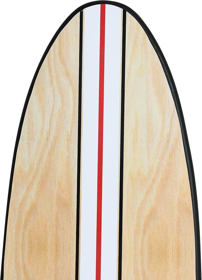 Creative Co-Op Coastal Decorative Surfboard Wall Décor, White Stripe Overlaid On Natural Wood, Hangs Vertical or Horizontal