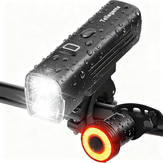 Super Bright Bike Lights for Night Riding, 2 Powerful LED for High Beam Low Beam Bicycle Lights, 6000mAh USB-C Rechargeable Bike Headlight, Smart Brake Bike Taillight, IPX6 Waterproof & Aluminum Alloy
