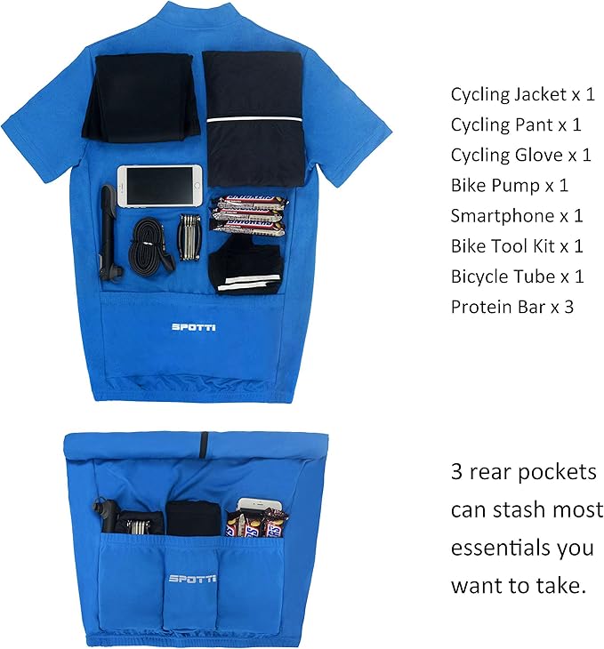 Spotti Men's Cycling Bike Jersey Short Sleeve with 3 Rear Pockets- Moisture Wicking, Breathable, Quick Dry Biking Shirt