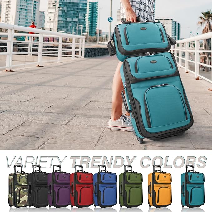U.S. Traveler Rio 軽量ソフトサイド機内持ち込み用スーツケース、2輪セット、ティール