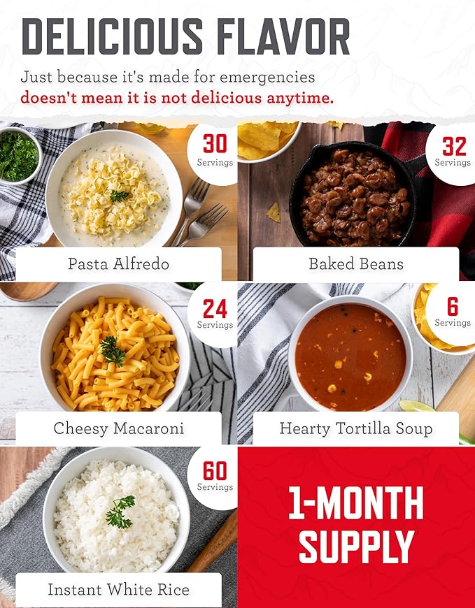 ReadyWise 30 Day Emergency Food Supply - 296 Servings, 2 Buckets, Freeze Dried Protein Meals, Survival Food Storage, Ready to Eat, up to 25 Year Shelf Life