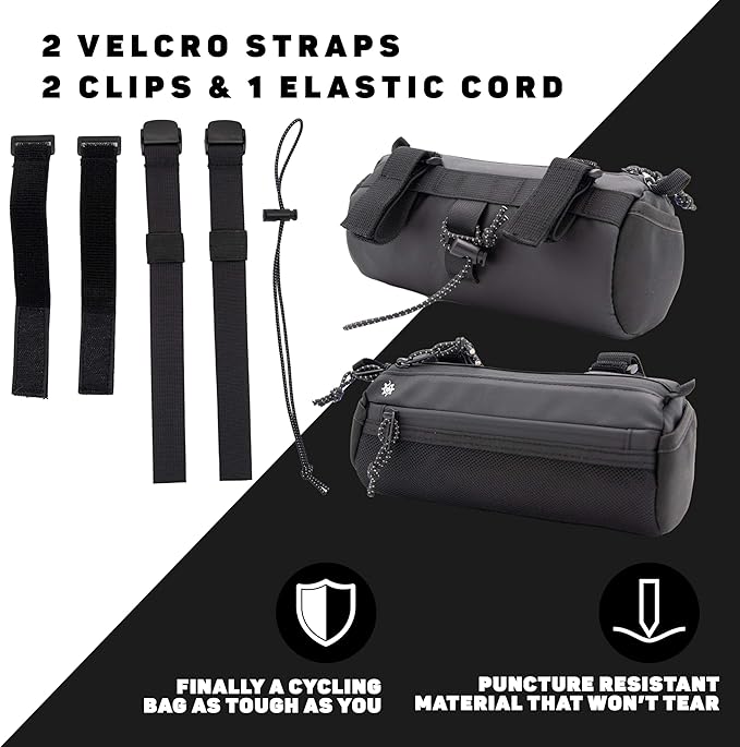 Lumiere & Co. Bike Handlebar Bag - Durable, Multiple Size and Color Options - Dual Elastic Straps, Clips & Hook-and-Loop for Customizable Fit (Black, Medium)