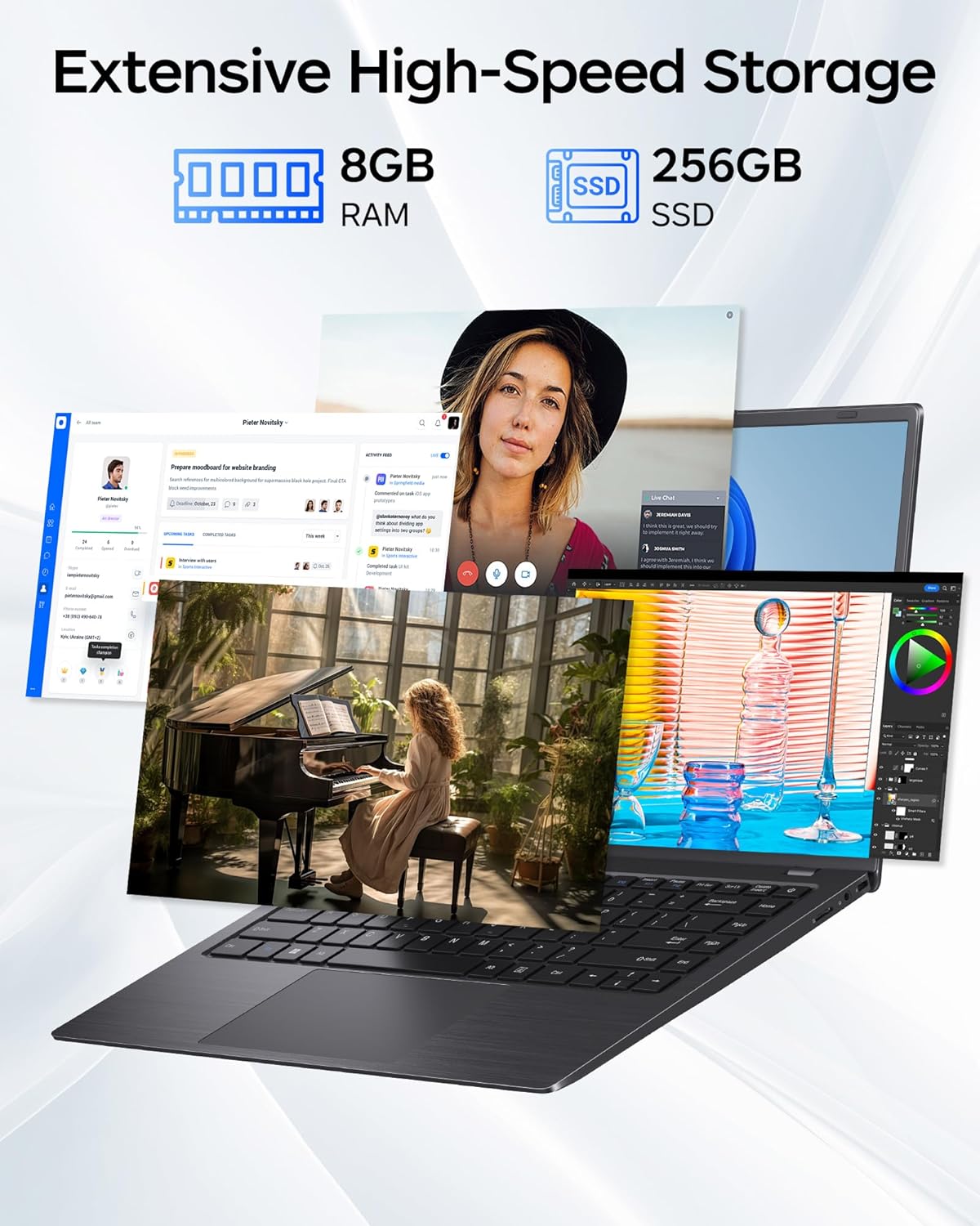 14 Inch Traditional Laptop Computers - 256GB SSD 8GB RAM Celeron CPU, WIFI5 and BT5.0, USB 3.0, TF Card Slot, Slim Lightweight Computer for Business and School (NC14G)