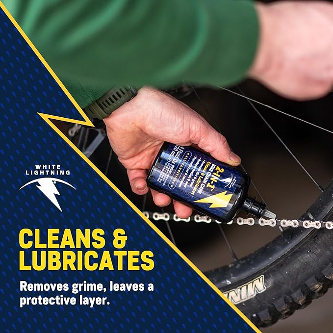 White Lightning 2-in-1 Bike Lubricant and Degreaser – Cleans, Lubricates & Protects Bicycle Chains and Gears, Reduces Friction, Rust Prevention, 4 Fl Oz