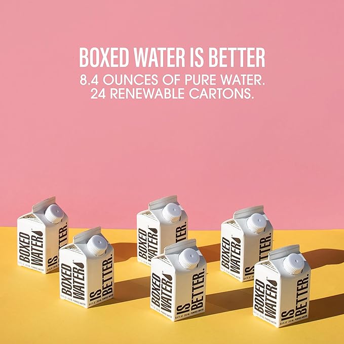 Mini Boxed Water (8.4 oz., 24 Pack) – Better Than Premium Plastic Purified Drinking Water in Plant-Based Cartons, BPA-Free, Refillable Cartons, Lunchbox Ready