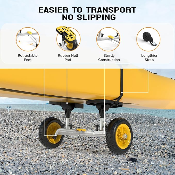 Bonnlo Kayak Cart with10-Inch Kayak Wheels, Canoe Trolley Cart with Adjustable Straps, No Tools Required for Easy Assembly All-Terrain for Kayaks, Canoes, Paddleboards