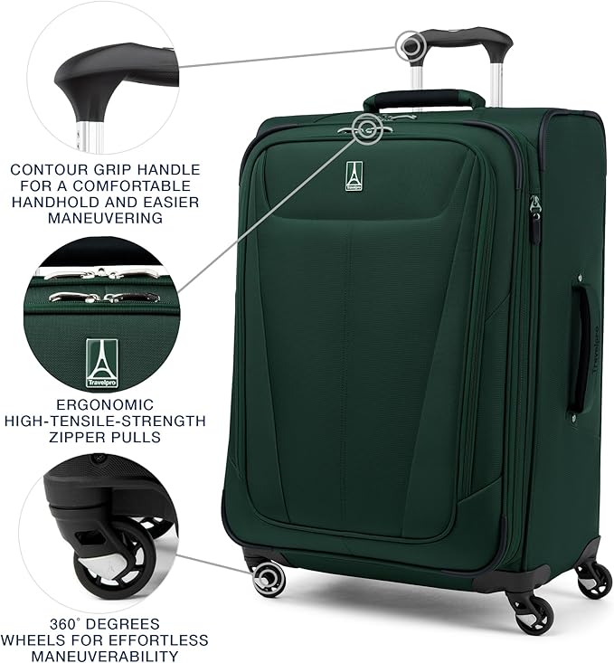 Travelpro Maxlite 5 ソフトサイド 拡張可能ラゲッジ 4輪スピナー付き 軽量スーツケース 男女兼用 フォレストグリーン チェックイン-M 25インチ
