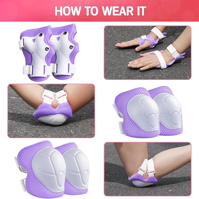Wemfg Kids Protective Gear Set Knee Pads for Kids 3-14 Years Toddler Knee and Elbow Pads with Wrist Guards 3 in 1 for Skating Cycling Bike Rollerblading Scooter