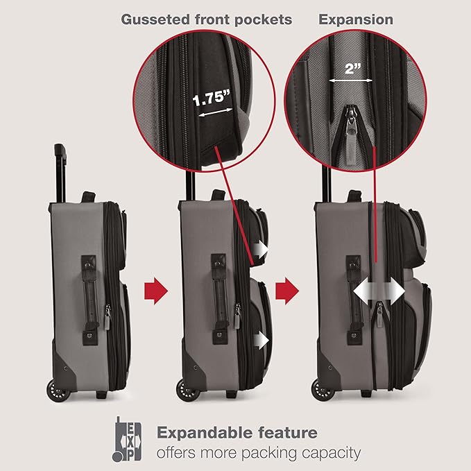 U.S. Traveler Rio 軽量ソフトサイド ローリングキャリーオン スーツケース、2輪セット、グレー
