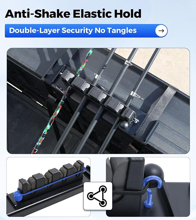 Aluminum Fishing Rod Holder for Truck Bed Holds 4 Fishing Rods, Truck Bed Fishing Rod Holder for Pickup