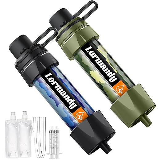携帯浄水器ストロー - 個人用浄水器、キャンプ用浄水システム、ストロー浄水器 - ハイキング、キャンプ、旅行用アウトドア緊急サバイバル用品（2個セット）
