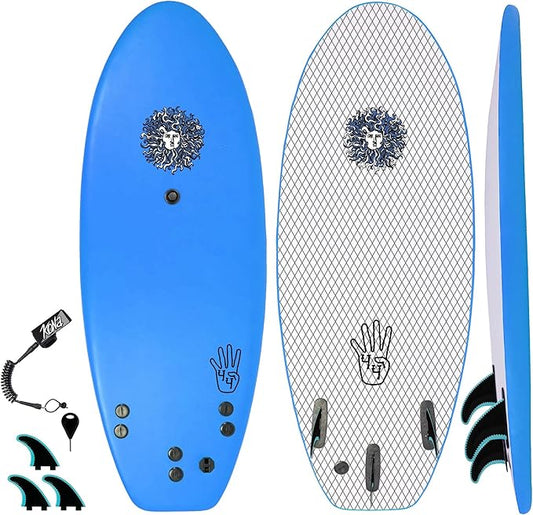 4'4 Beginner Soft Top Surfboard for Kids & Adults – Foam Surfboard + Fins & Leash – Use as Bodyboard, Boogie Board, or Softboard