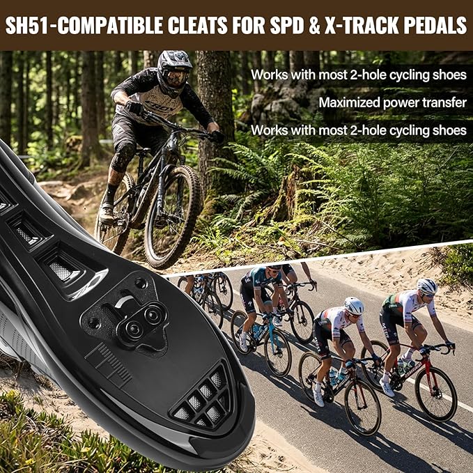 SPD Cleat/Bike Cleats - Compatible with Shimano SPD SM-SH51 & Look X-Track Pedals - for Indoor Cycling, Spinning & Mountain Biking Shoes - Easy Release, High Stability, Includes Allen Wrench