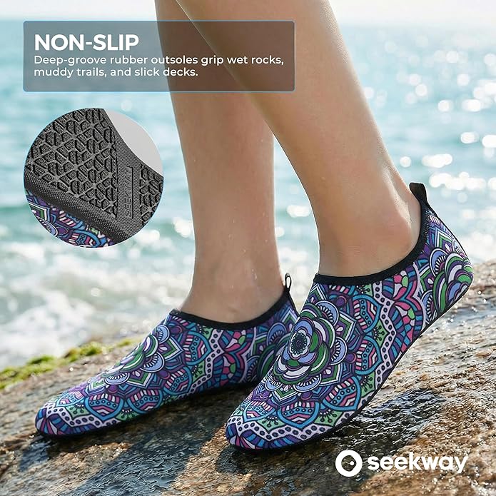 SEEKWAY Water Shoes Women Men Adult Quick-Dry Aqua Socks Barefoot Non Slip for Beach Swim River Pool Lake surf Black SK002(U)