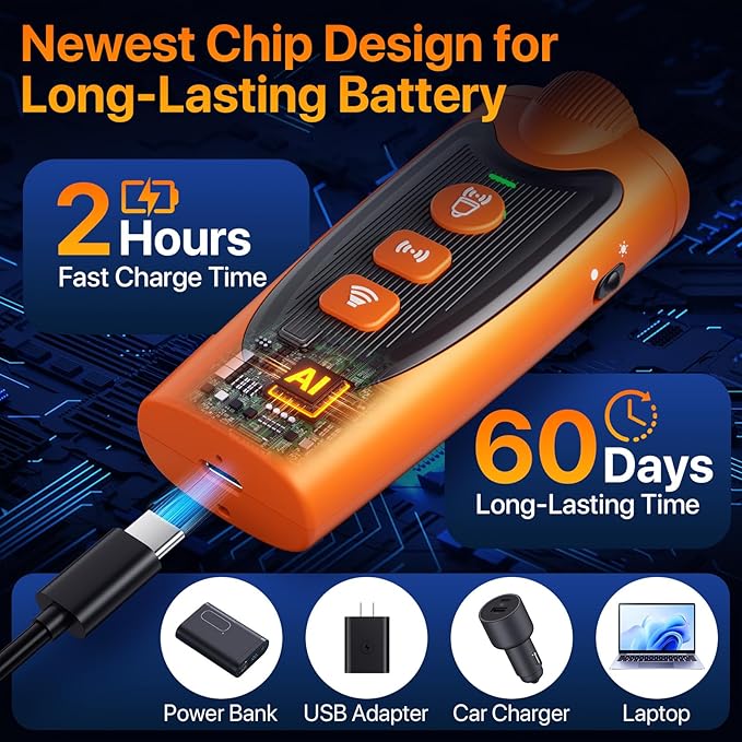 Dog Bark Deterrent Device, 3X Ultrasonic Anti Barking Device for Dogs, 6 Training Modes & 23 FT Range Stop Neighbors Dog Barks, Portable Dog Training Tool with Flashlight Indoor Outdoor Use, Orange