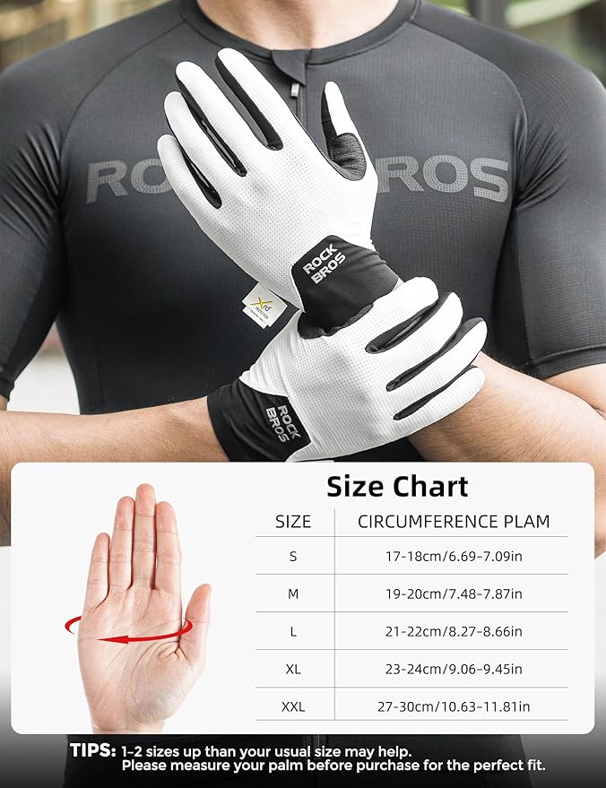 ROCKBROS Cycling Gloves for Men Women XRD Shock Absorbing Bicycle Riding Anti-Slip Breathable Full Finger UV-Sun-Protection Gloves for Road/Mountain & Electric Bike,E-Bike Commuter