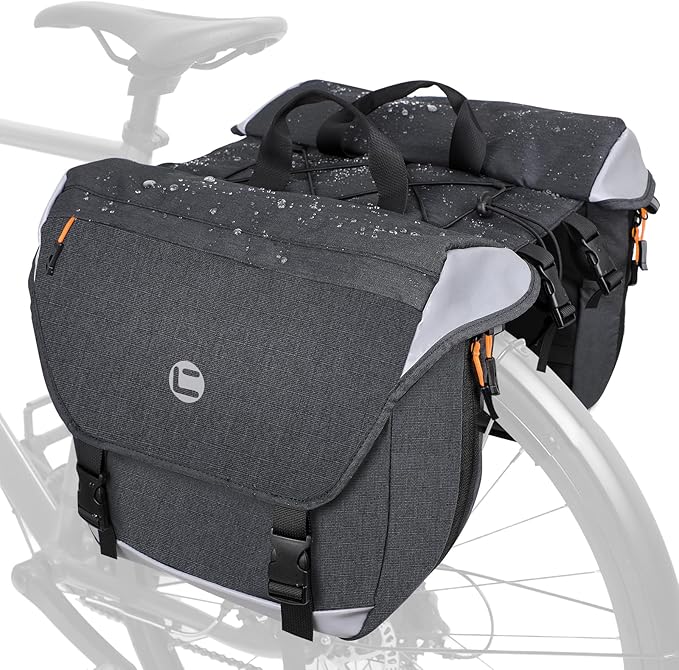 NDakter Bike Panniers, 35L Waterproof Panniers Bike Saddle Bags for Rear Rack, Expandable Double Bicycle Trunk Bag with Reflective Strips,E-bike Accessories for Commute and Mountain Cycling Travel